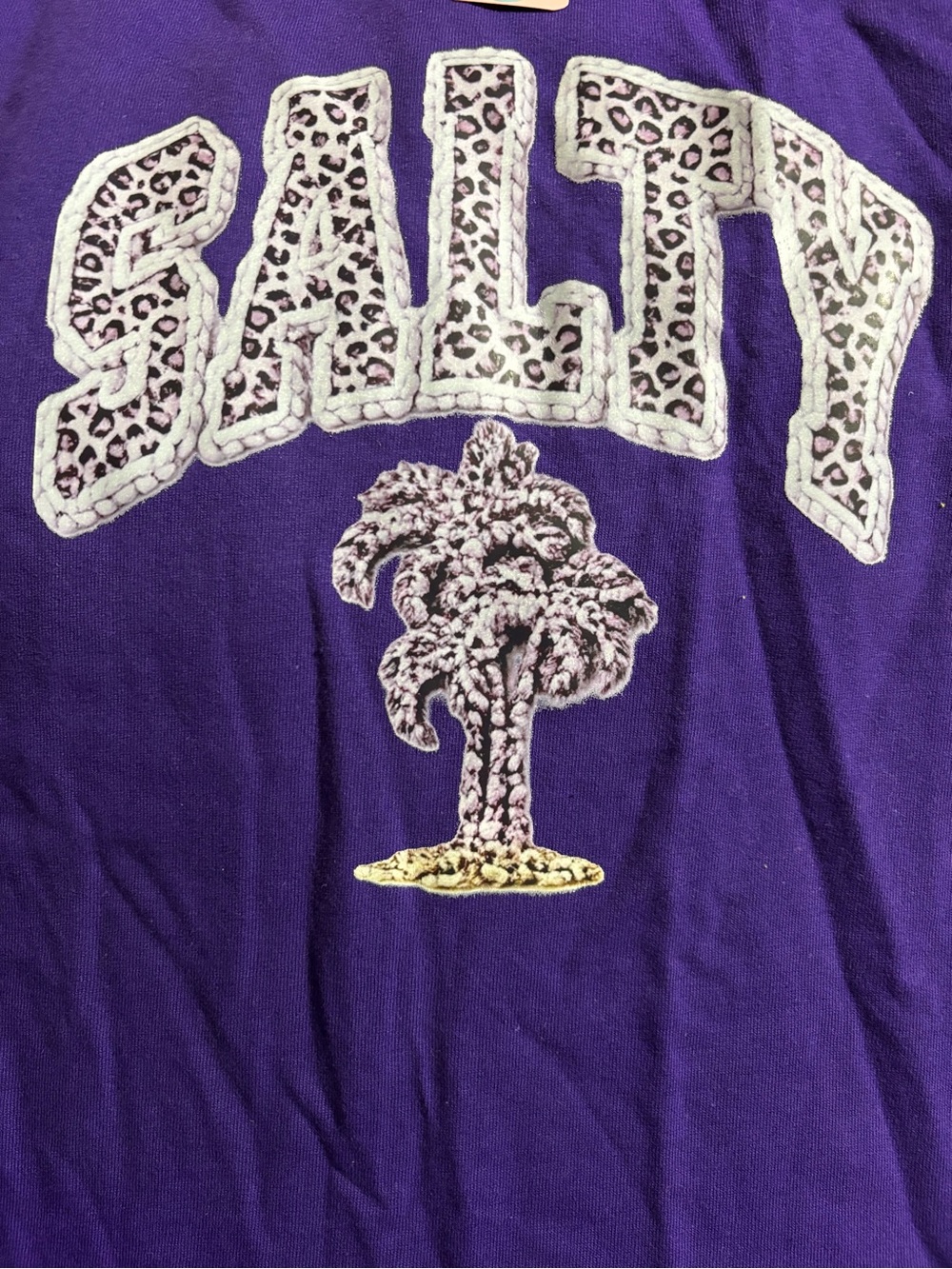 NEW Purple 'Salty' Graphic Tee with Leopard Letters size Medium